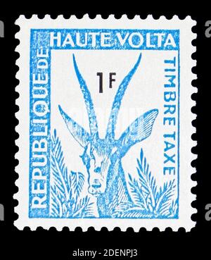 MOSCOW, RUSSIA - JUNE 28, 2020: Postage stamp printed in Burkina Faso shows Red-fronted Gazelle (Gazella rufifrons), Postage Due serie, circa 1962 Stock Photo