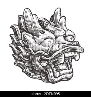 Chinese dragon sketch. Vintage vector illustration Stock Vector