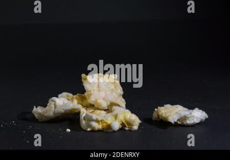 Grain crispbreads crispy rice diet whole grain bread. Rice cake puffed rice on black background Stock Photo