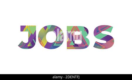The word JOBS concept written in colorful retro shapes and colors illustration. Stock Vector