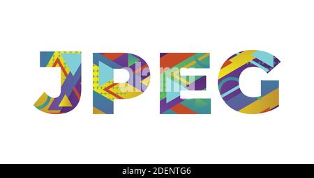 The word JPEG concept written in colorful retro shapes and colors illustration. Stock Vector