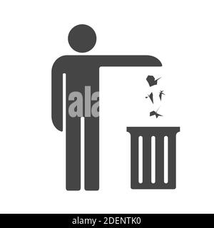 Man throwing out trash. Tidy man symbol, do not litter icon, keep clean, do not waste vector icon. Stock Vector