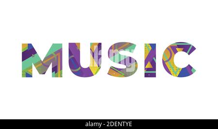 The word MUSIC concept written in colorful retro shapes and colors illustration. Stock Vector