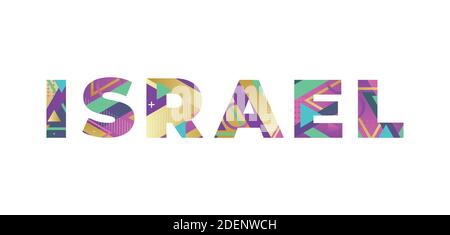 The word ISRAEL concept written in colorful retro shapes and colors illustration. Stock Photo