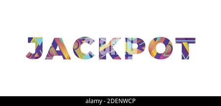 The word JACKPOT concept written in colorful retro shapes and colors illustration. Stock Photo