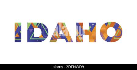 The word IDAHO concept written in colorful retro shapes and colors illustration. Stock Photo