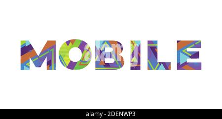 The word MOBILE concept written in colorful retro shapes and colors illustration. Stock Photo