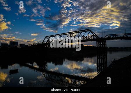 Beautiful view of the Sylhet Kean Bridge over Surma River before sunset. Bangladesh. Stock Photo