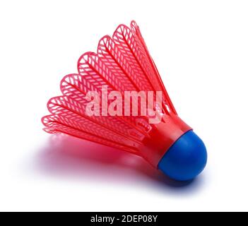 Red and Blue Plastic and Rubber Badminton Birdie. Stock Photo