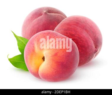 Three pink peaches isolated on white background Stock Photo