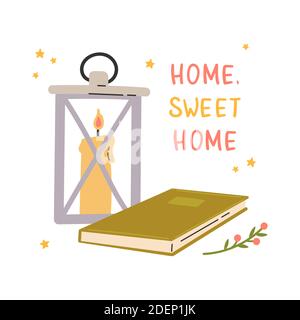 Festive lantern with a book.Template for card Stock Vector
