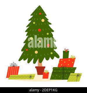 Decorated Christmas tree with gift boxes Stock Vector