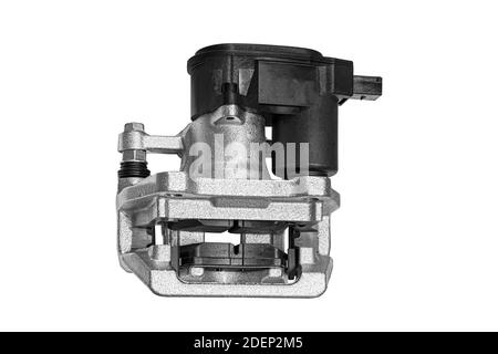 car brake caliper with electronic brake unit on white background Stock Photo