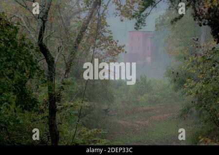 Dillard Mill in the morning fog. Stock Photo