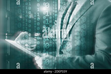 Futuristic Background Matrix Mixed Media Binary Code concept Stock Photo