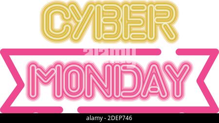 cyber monday sale lettering in ribbon frame Stock Vector