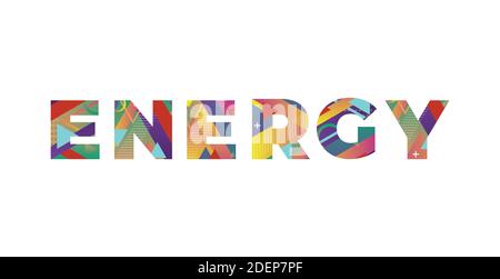 The word ENERGY concept written in colorful retro shapes and colors illustration. Stock Vector