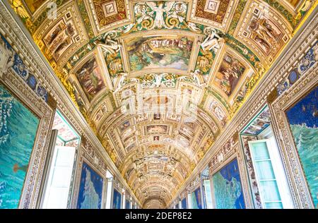 ROME, VATICAN STATE - CIRCA AUGUST 2020:  perspective view in the Gallery of Maps, Vatican Museum. Stock Photo