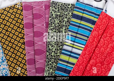 handmade colorful face masks isolated on a white background. Stock Photo