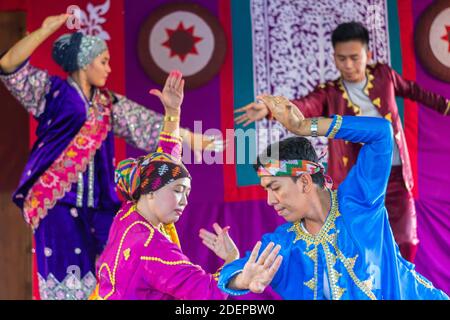 Tradtional pangalay, an indigenous Muslim Mindanao dance is performed at the Maranao Village at the Bangsamo Governement Center in Cotabato City Stock Photo