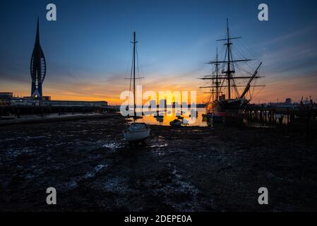 The preserved 19th Century warship HMS Warrior in Portsmouth Harbour, Hampshire, England, UK Stock Photo