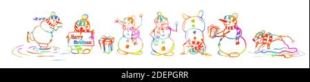 A set of cute snowmen. Vector illustration Stock Vector