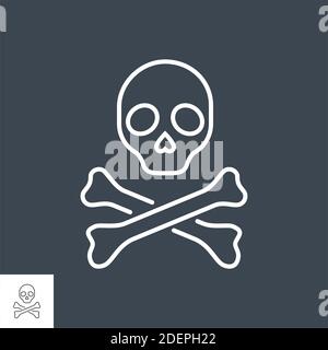 Skull and bones related vector thin line icon. Stock Vector
