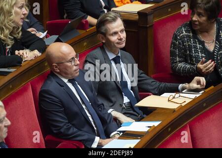 Guillaume Larrive and Eric Ciotti during a debate about the immigration policy of France at the National Assembly in Paris, on October 7, 2019. Photo by Eliot Blondet/ABACAPRESS.COM Stock Photo
