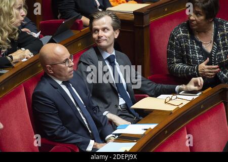 Guillaume Larrive and Eric Ciotti during a debate about the immigration policy of France at the National Assembly in Paris, on October 7, 2019. Photo by Eliot Blondet/ABACAPRESS.COM Stock Photo