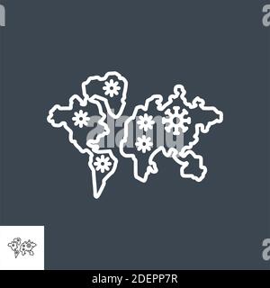 Spreading world map related vector thin line icon. Stock Vector