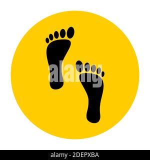 Wait Here, Keep Your Distance -and Practice Social Distancing Floor Marking Icon with Footprints For Queue Line. Vector Image. Stock Vector