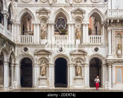 Antique statues in the courtyard of the Doge's Palace (Palazzo Ducale) - Venice, Veneto, Italy Stock Photo