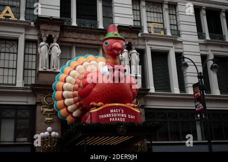 Macy's Thanksgiving Day Parade Display at Entrance of Flagship Store in Herald Square Stock Photo