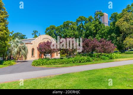 The Conservatory greenhouse at Fitzroy gardens in Melbourne, Australia Stock Photo