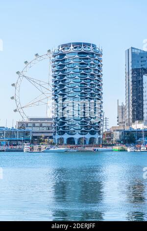 Highrise buildings at docklands neighborhood of Melbourne, Australia Stock Photo