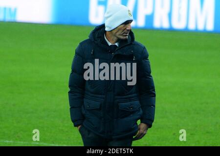 Kyiv, Ukraine. 01st Dec, 2020. KYIV, UKRAINE - DECEMBER 01: Real Madrid's French coach Zinedine Zidane during the UEFA Champions League Group B football match between Shakhtar Donetsk and Real Madrid (Photo by Aleksandr Gusev/Pacific Press) Credit: Pacific Press Media Production Corp./Alamy Live News Stock Photo