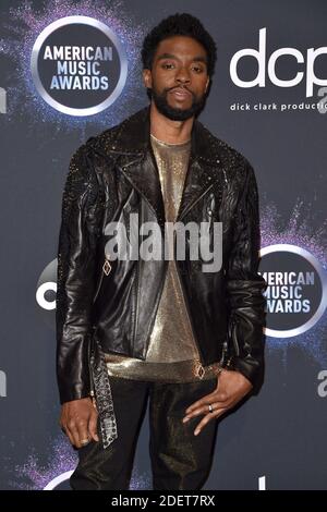 Chadwick Boseman poses in the press room during the 2019 American Music Awards at Microsoft Theater on November 24, 2019 in Los Angeles, CA, USA. Photo by Lionel Hahn/ABACAPRESS.COM Stock Photo