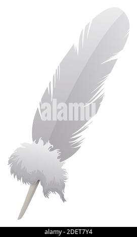 White fluffy feather for a quill pen, isolated over white background. Stock Vector