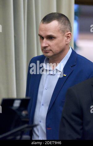 Former Kremlin prisoner and Ukrainian film director Oleg Sentsov arrives to receive the 2018 European Parliament's Sakharov human rights prize during an award ceremony at the European Parliament in Strasbourg, eastern France, on November 26, 2019. Photo by Nicolas Roses/ABACAPRESS.COM Stock Photo