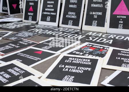 Act Up-Paris activists gather at the Place de la Republique for the World Day against AIDS in Paris, France. December 1, 2019. Photo by Danielle Aspis/ABACAPRESS.COM Stock Photo