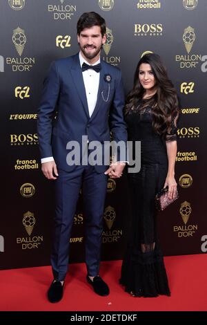 Liverpool goalkeeper Alisson Becker and wife Natalia Loewe arrive to attend the Ballon d Or France Football 2019 ceremony at the Chatelet Theatre on December 2, 2019 in Paris, France. Photo by David Niviere/ABACAPRESS.COM Stock Photo