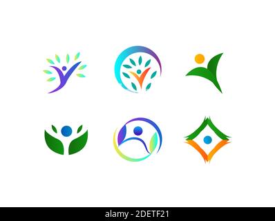 Human and Tree Abstract Logo Design Vector Template Set Stock Vector