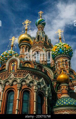 Onion domes of the Church of the Saviour on Spilled Blood in St. Petersburg, Russia Stock Photo