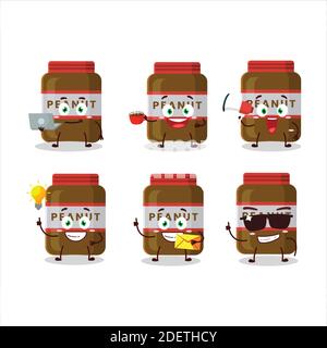 Peanut jar cartoon character with various types of business emoticons. Vector illustration Stock Vector