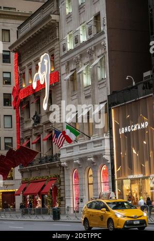 Cartier Mansion with 2020 Holiday Decorations on Fifth Avenue, NYC, USA Stock Photo