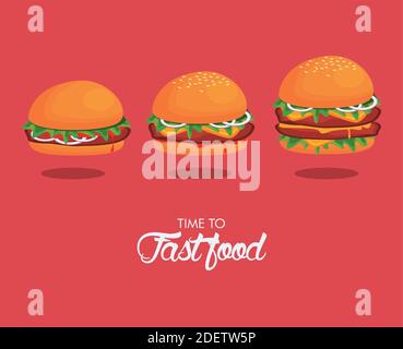 Delicious Fast Food Lettering With Hamburgers Template Vector 