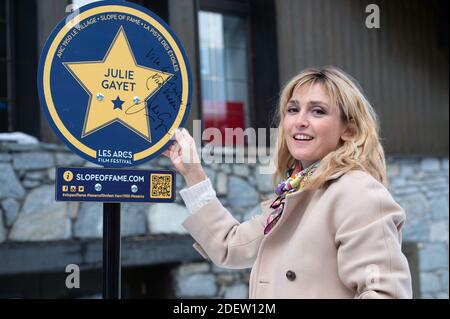 Julie Gayet attending the unveiling of a sign baring her name on