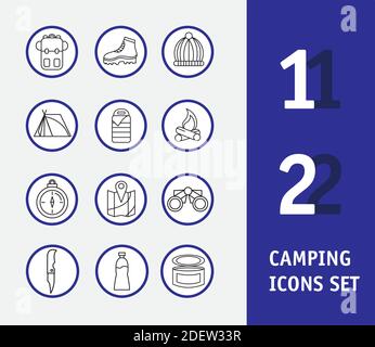 bundle of twelve camping set icons and lettering Stock Vector