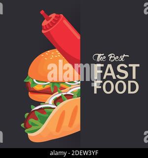 Delicious Fast Food Lettering With Hamburgers Template Vector 