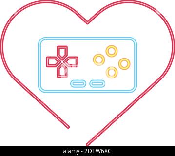 video game control in heart neon style icon vector illustration design Stock Vector